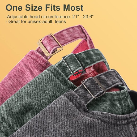 Men's Gray Red Green 3 Pack Plain Cotton Retro Adjustable Baseball Hat Cap - Picture 5 of 7